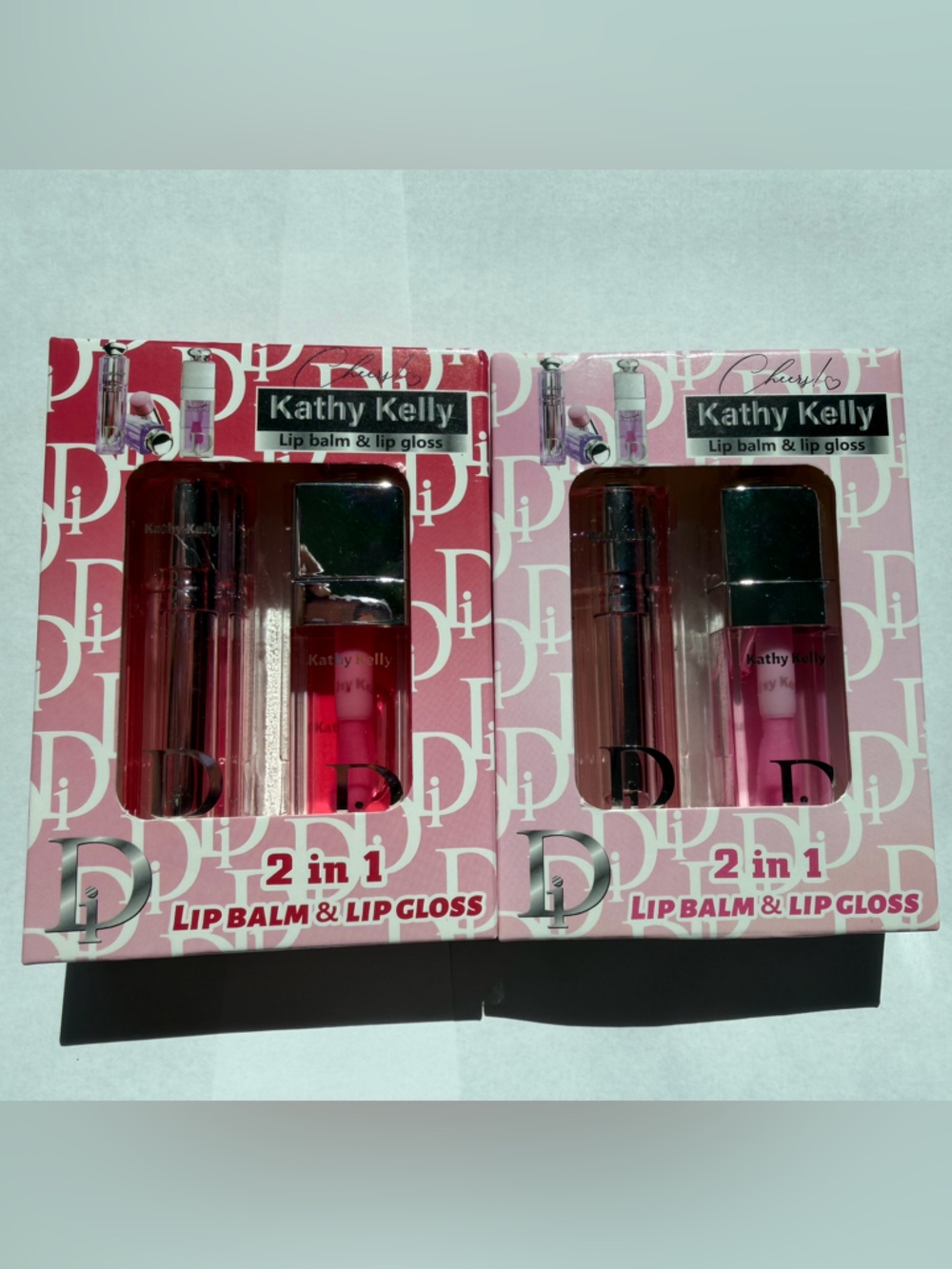 2-in-1 Lip Balm & Lip Gloss - Pink - Set of two